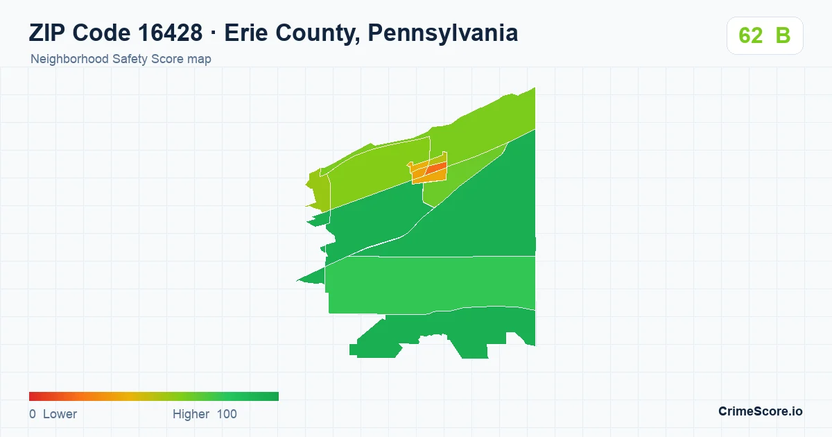 ZIP Code 16428 in Erie County, Pennsylvania neighborhood Safety Score map