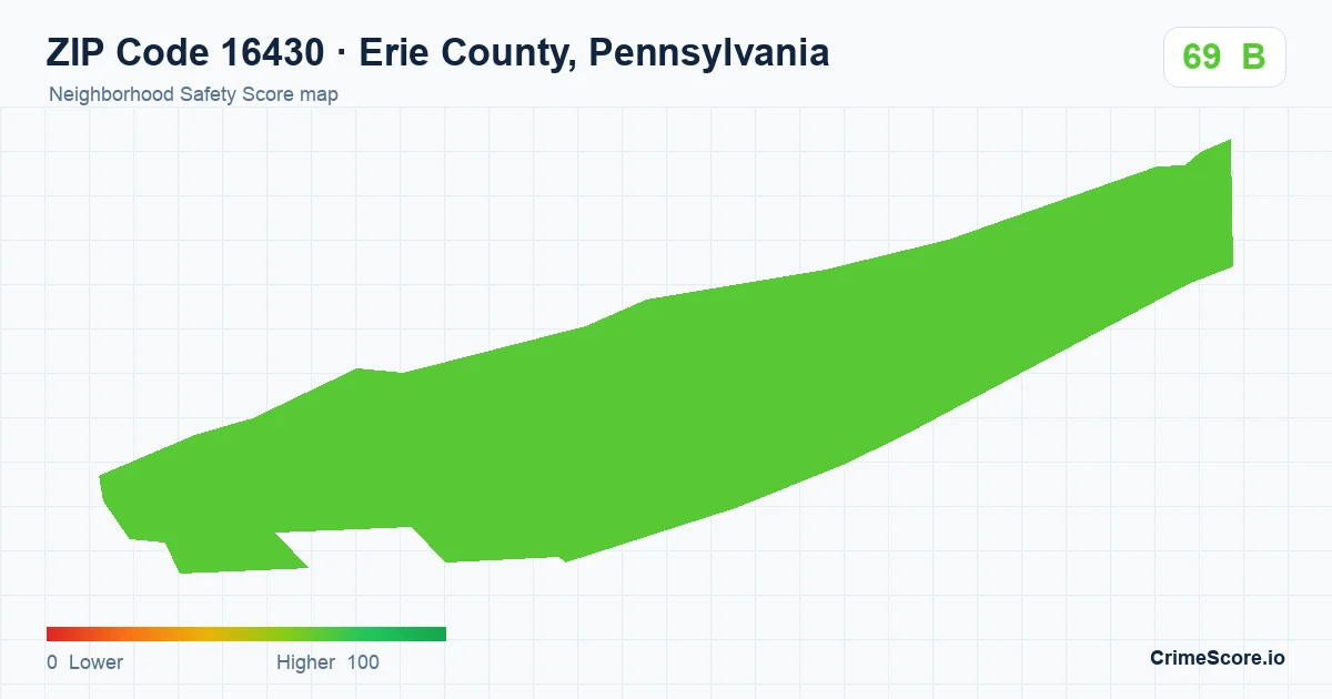 ZIP Code 16430 in Erie County, Pennsylvania neighborhood Safety Score map