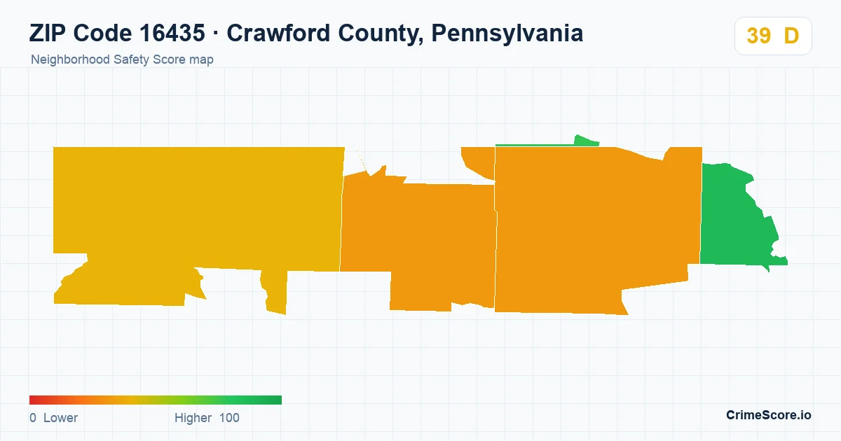 ZIP Code 16435 in Crawford County, Pennsylvania neighborhood Safety Score map