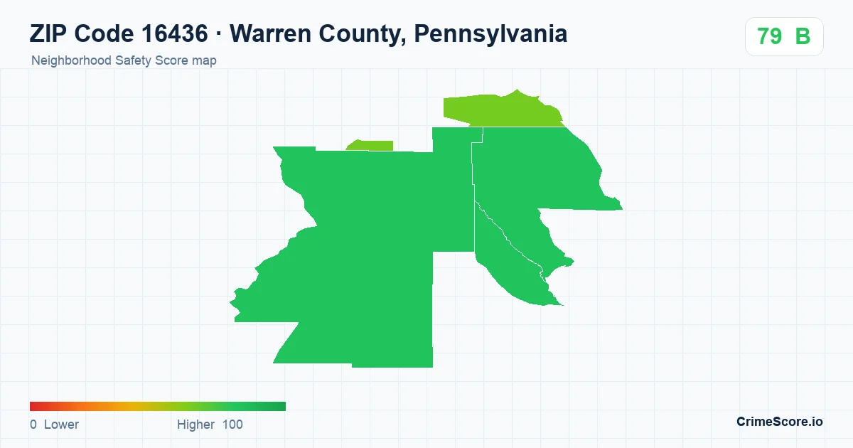 ZIP Code 16436 in Warren County, Pennsylvania neighborhood Safety Score map