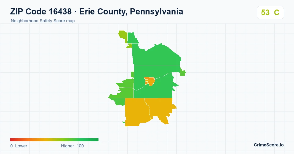 ZIP Code 16438 in Erie County, Pennsylvania neighborhood Safety Score map