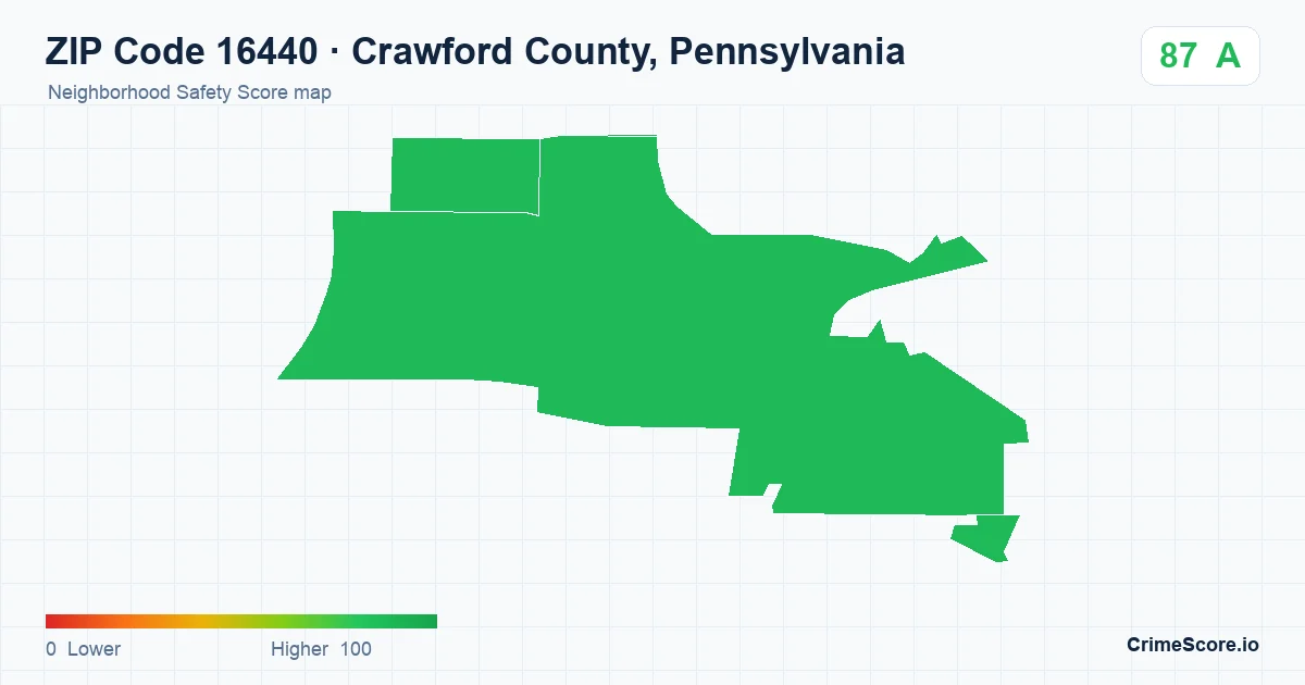 ZIP Code 16440 in Crawford County, Pennsylvania neighborhood Safety Score map