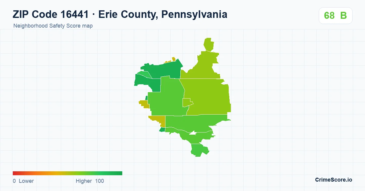 ZIP Code 16441 in Erie County, Pennsylvania neighborhood Safety Score map
