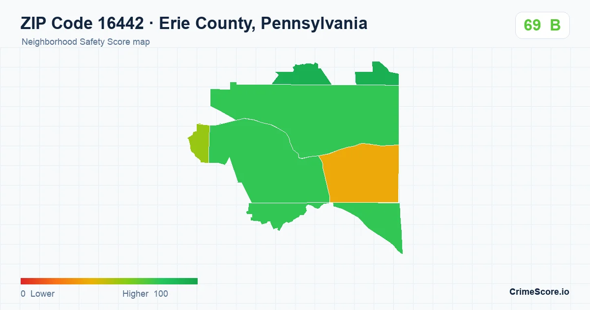 ZIP Code 16442 in Erie County, Pennsylvania neighborhood Safety Score map