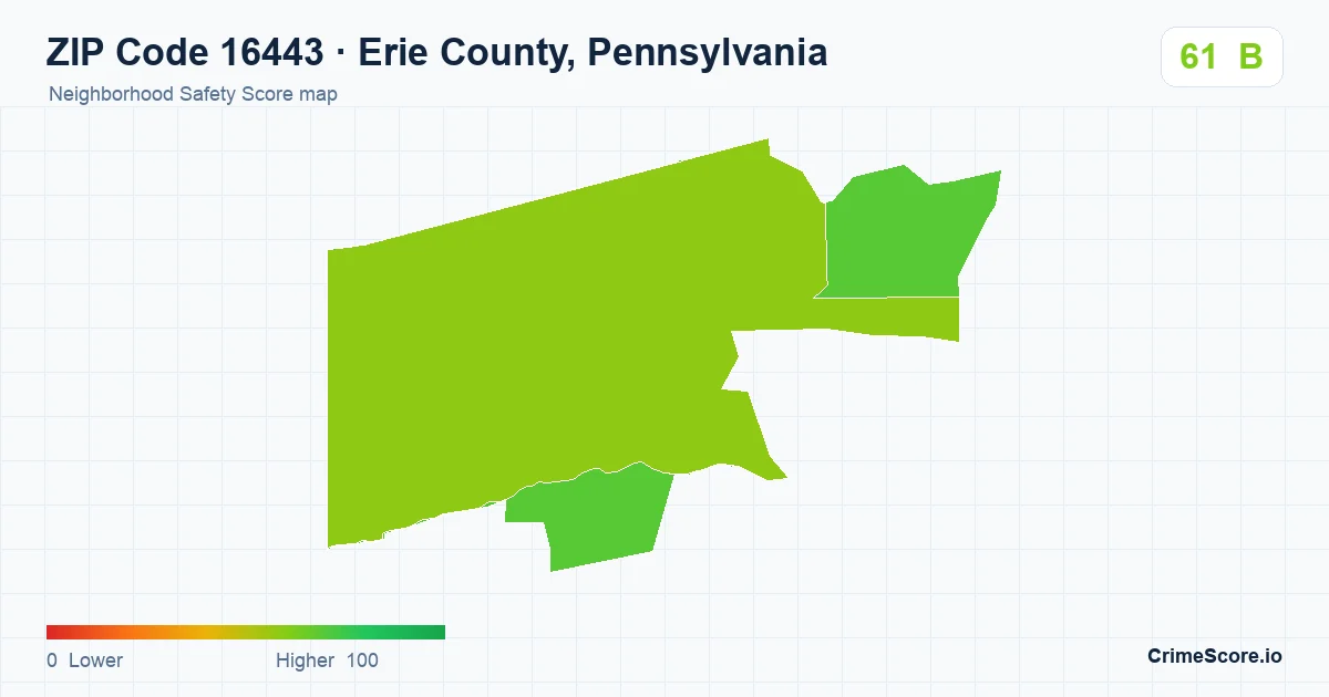 ZIP Code 16443 in Erie County, Pennsylvania neighborhood Safety Score map