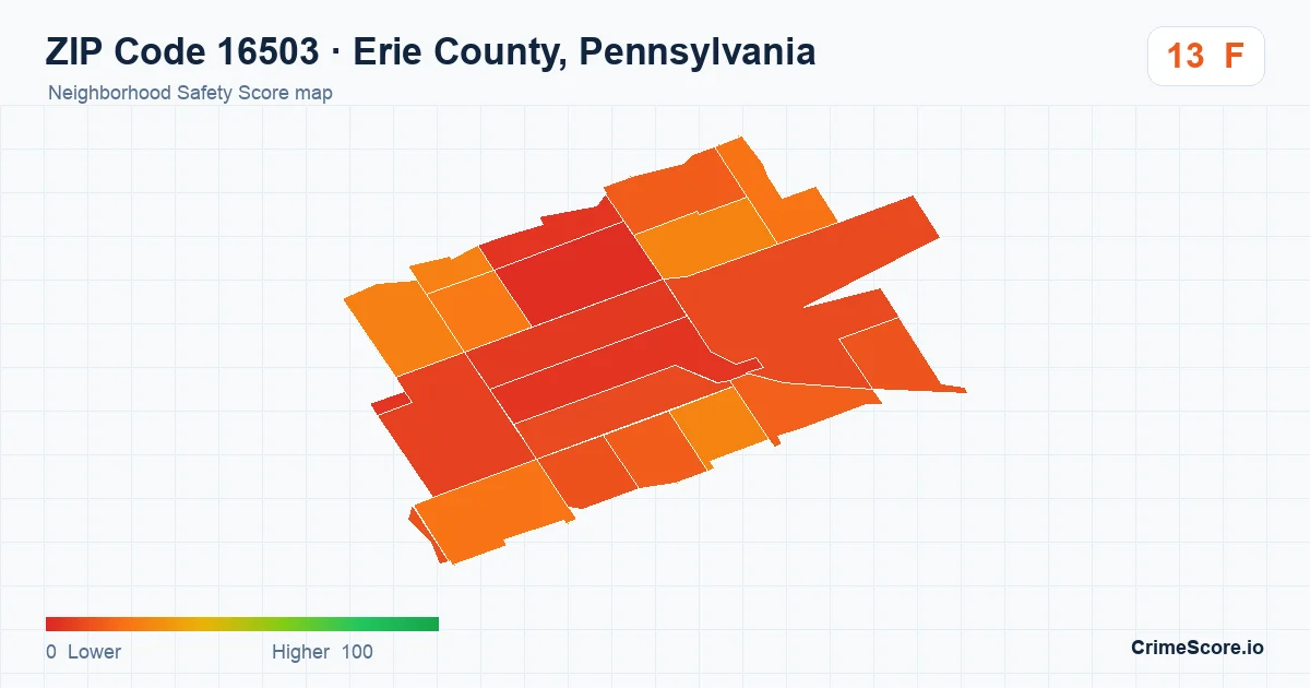 ZIP Code 16503 in Erie County, Pennsylvania neighborhood Safety Score map