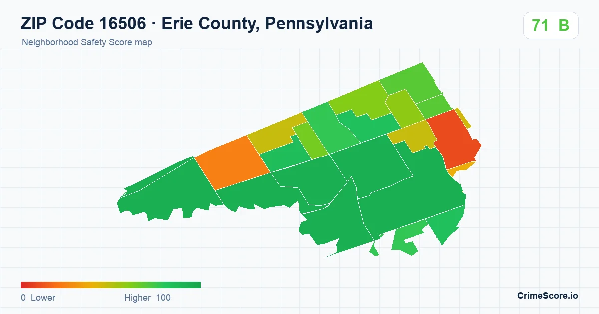 ZIP Code 16506 in Erie County, Pennsylvania neighborhood Safety Score map