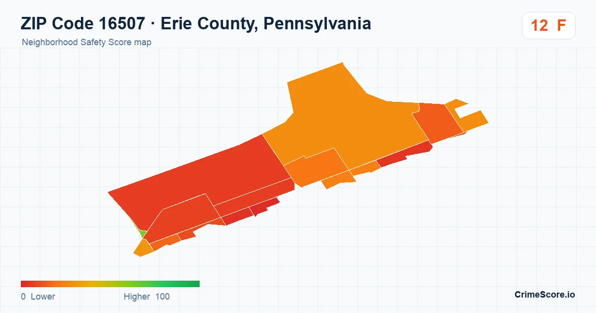 ZIP Code 16507 in Erie County, Pennsylvania neighborhood Safety Score map