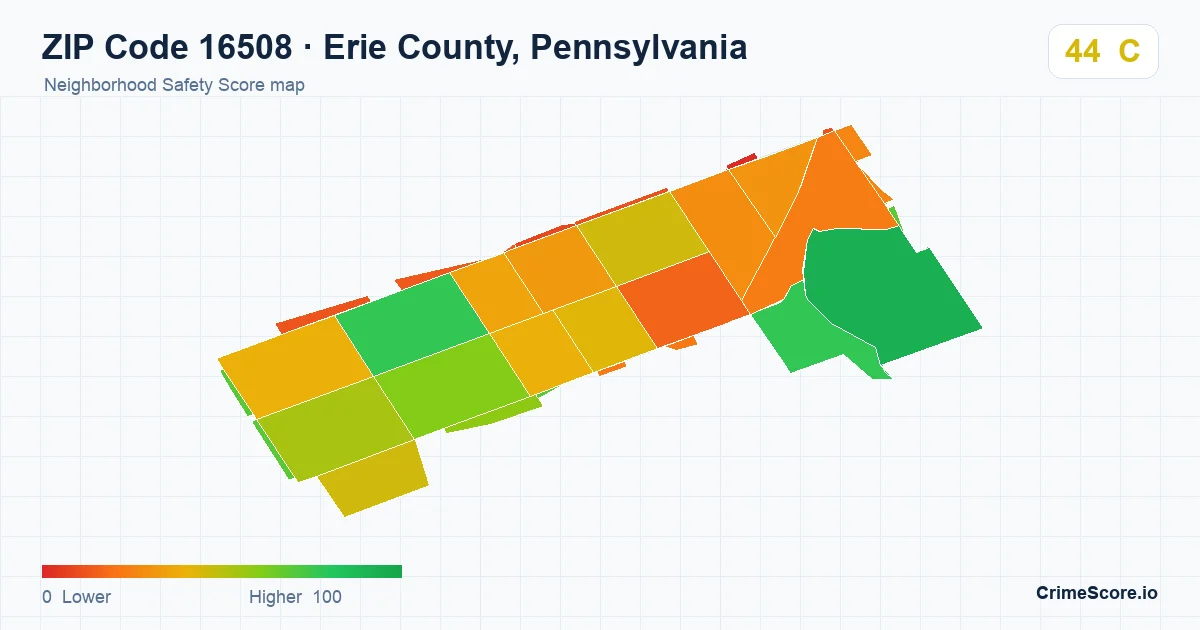 ZIP Code 16508 in Erie County, Pennsylvania neighborhood Safety Score map