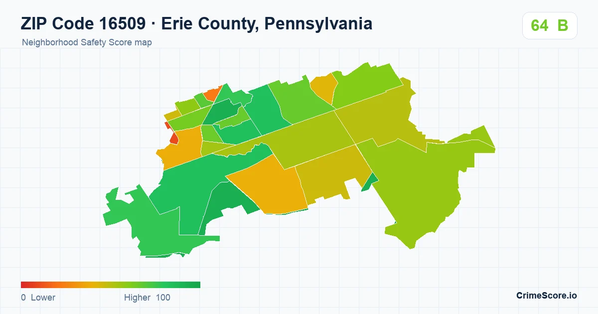 ZIP Code 16509 in Erie County, Pennsylvania neighborhood Safety Score map