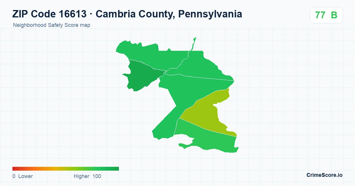 ZIP Code 16613 in Cambria County, Pennsylvania neighborhood Safety Score map