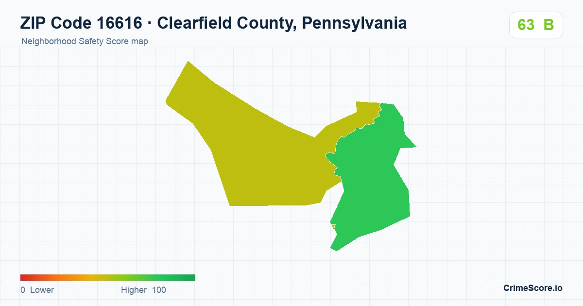 ZIP Code 16616 in Clearfield County, Pennsylvania neighborhood Safety Score map