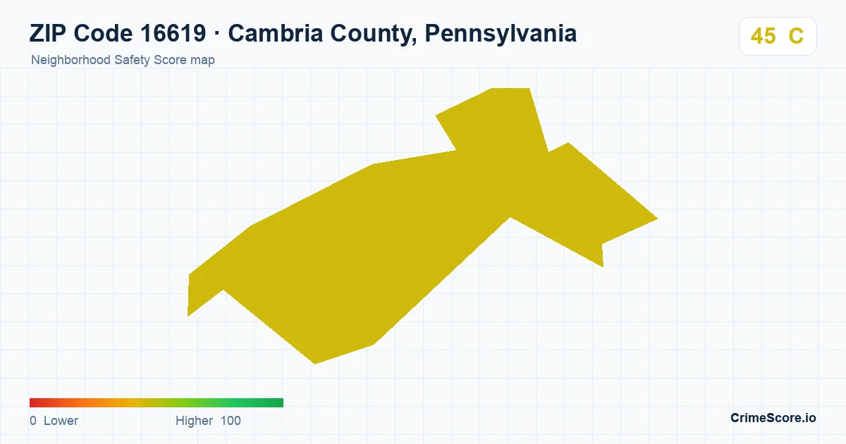 ZIP Code 16619 in Cambria County, Pennsylvania neighborhood Safety Score map