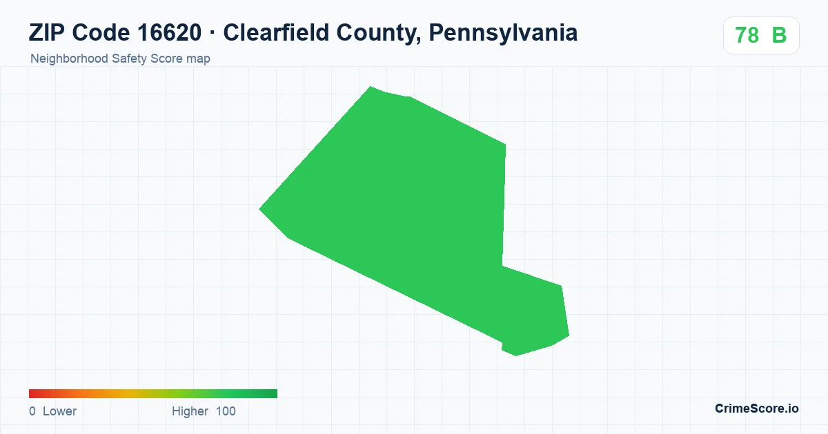ZIP Code 16620 in Clearfield County, Pennsylvania neighborhood Safety Score map