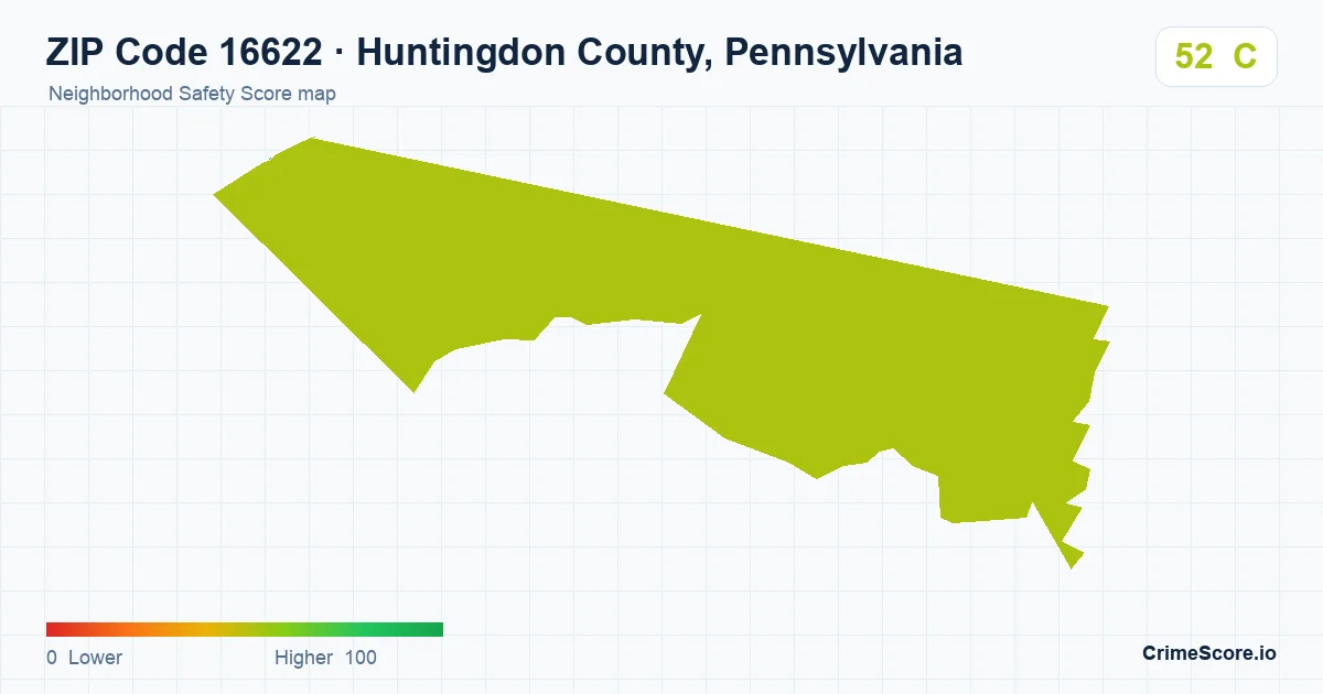 ZIP Code 16622 in Huntingdon County, Pennsylvania neighborhood Safety Score map