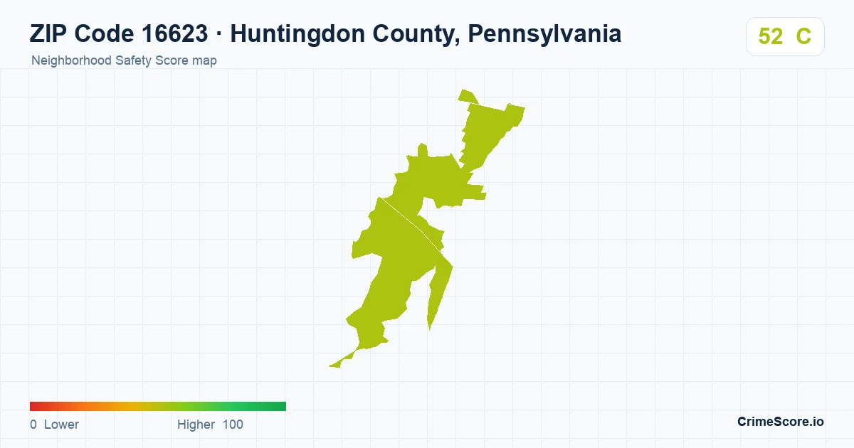 ZIP Code 16623 in Huntingdon County, Pennsylvania neighborhood Safety Score map