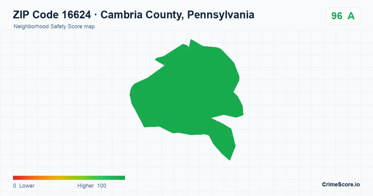 ZIP Code 16624 in Cambria County, Pennsylvania neighborhood Safety Score map