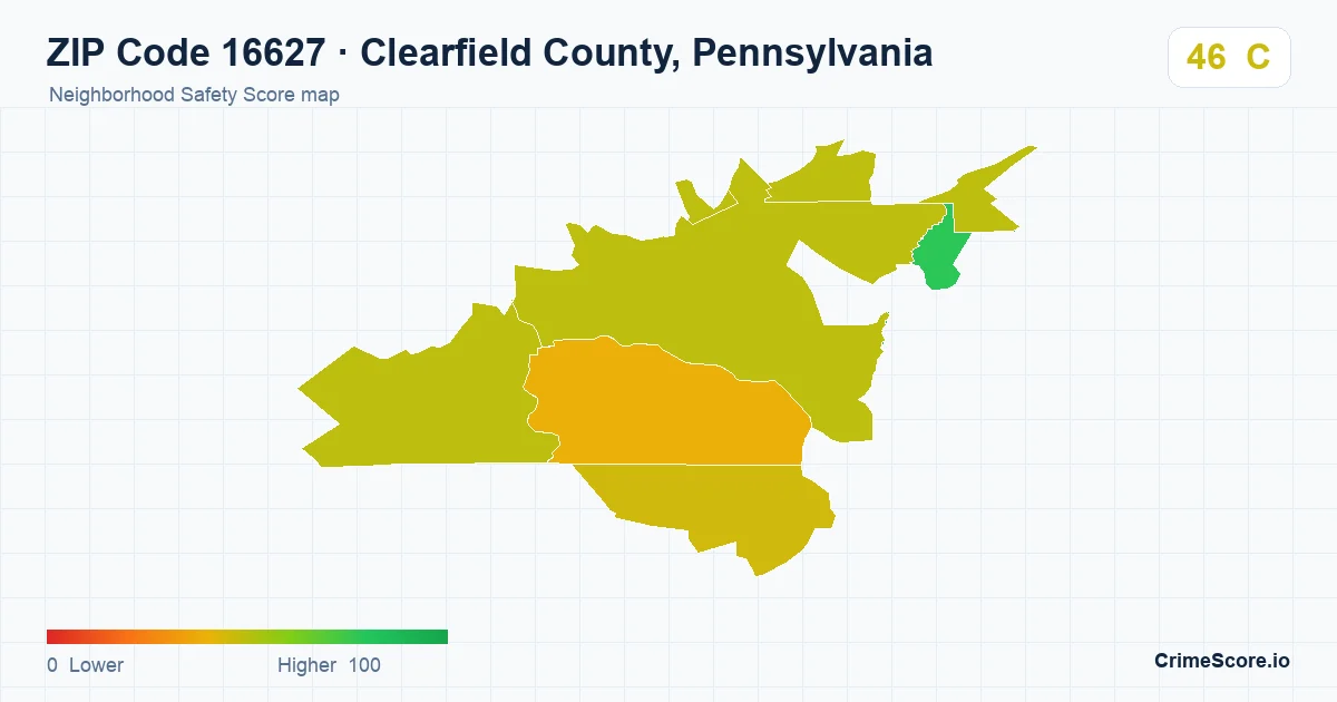 ZIP Code 16627 in Clearfield County, Pennsylvania neighborhood Safety Score map