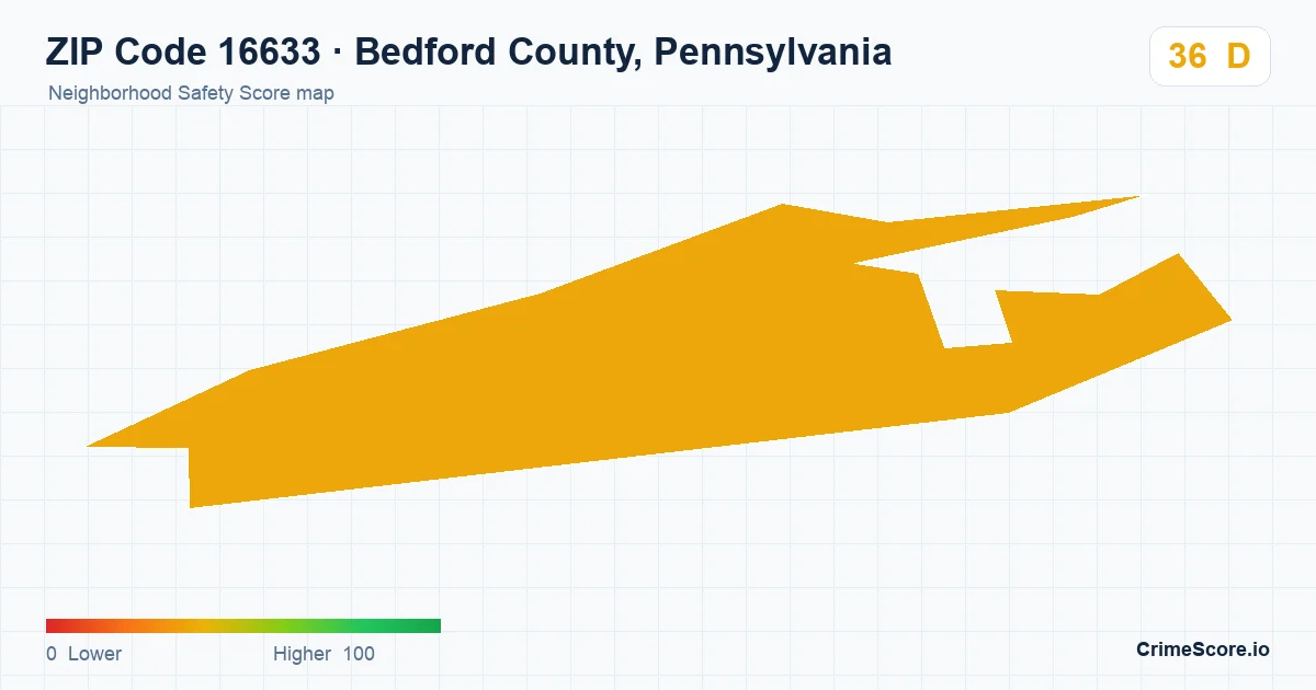 ZIP Code 16633 in Bedford County, Pennsylvania neighborhood Safety Score map
