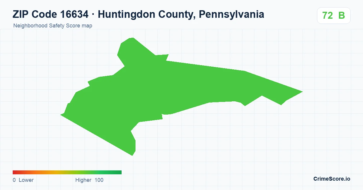 ZIP Code 16634 in Huntingdon County, Pennsylvania neighborhood Safety Score map
