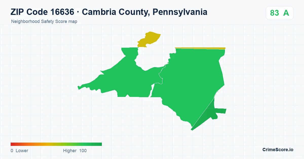 ZIP Code 16636 in Cambria County, Pennsylvania neighborhood Safety Score map