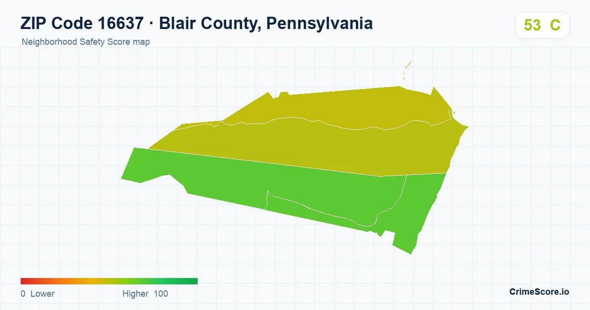 ZIP Code 16637 in Blair County, Pennsylvania neighborhood Safety Score map