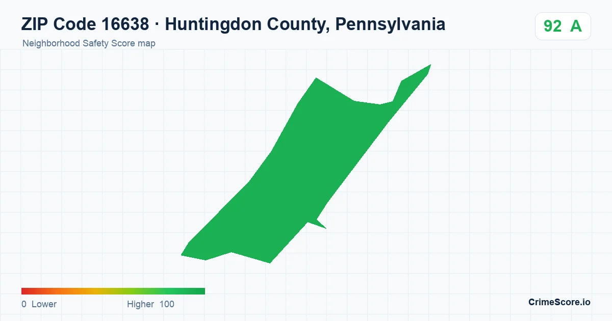 ZIP Code 16638 in Huntingdon County, Pennsylvania neighborhood Safety Score map