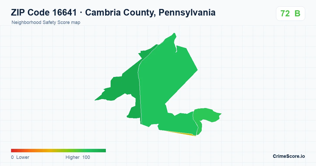 ZIP Code 16641 in Cambria County, Pennsylvania neighborhood Safety Score map