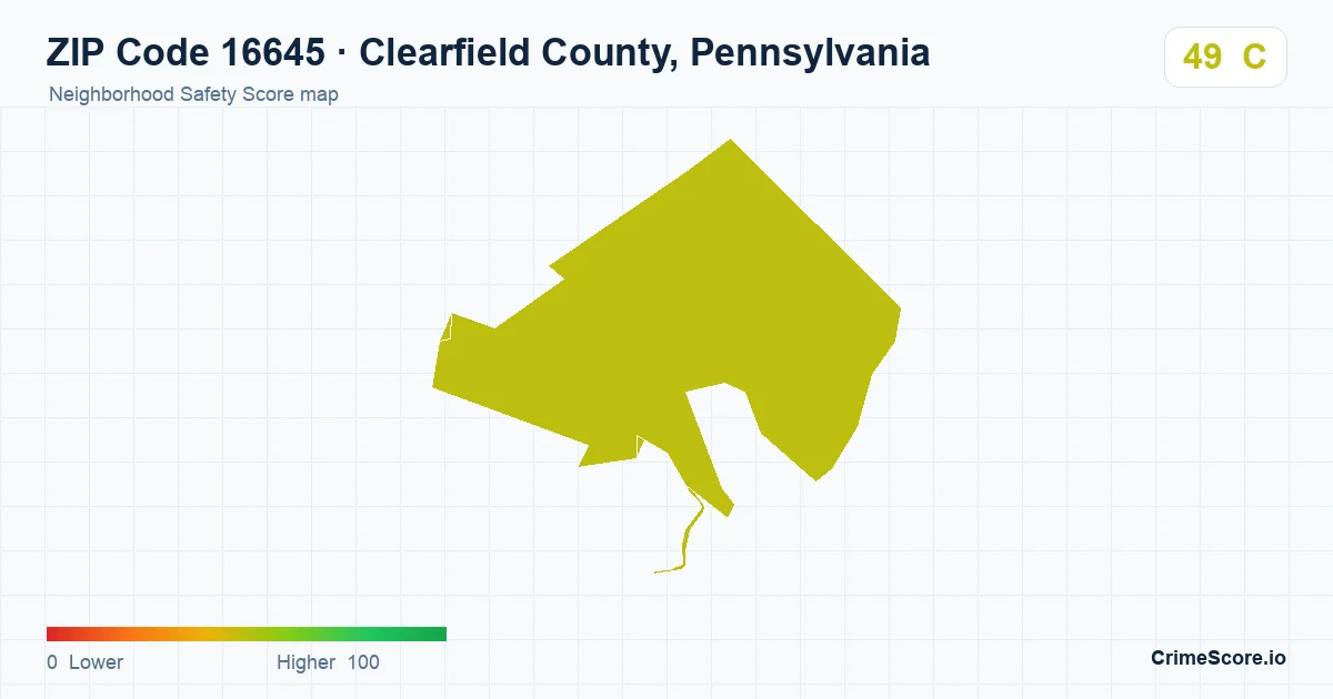ZIP Code 16645 in Clearfield County, Pennsylvania neighborhood Safety Score map