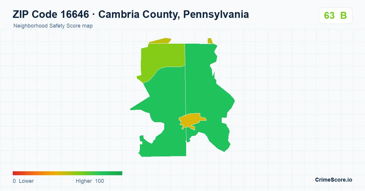 ZIP Code 16646 in Cambria County, Pennsylvania neighborhood Safety Score map