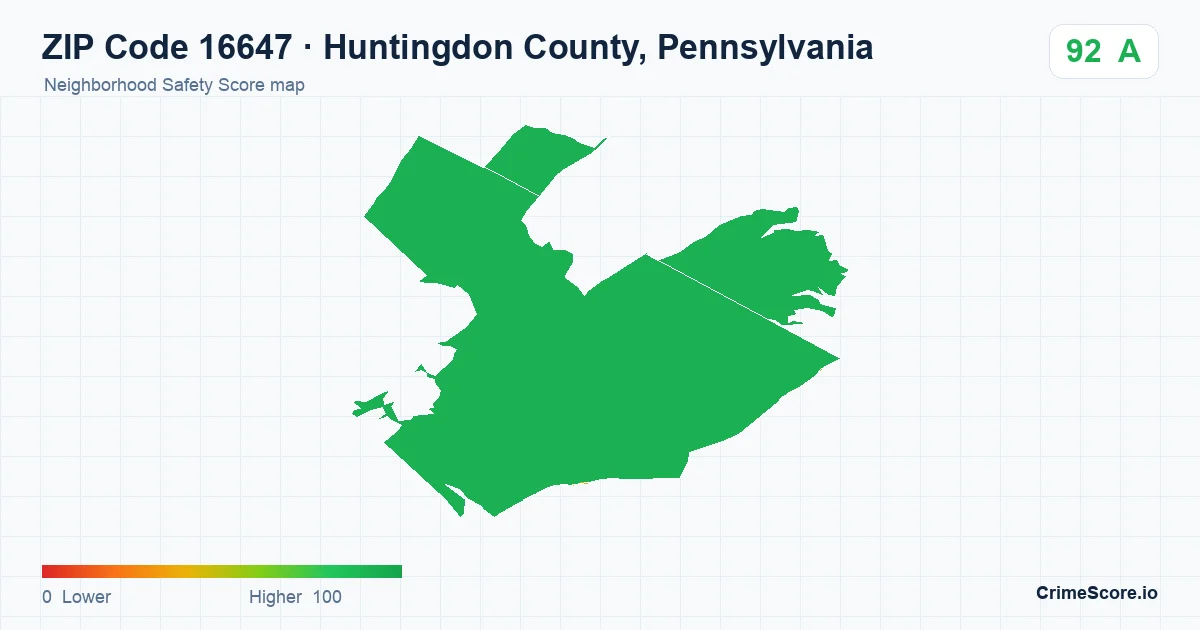 ZIP Code 16647 in Huntingdon County, Pennsylvania neighborhood Safety Score map