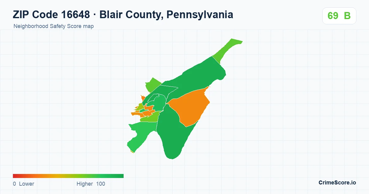ZIP Code 16648 in Blair County, Pennsylvania neighborhood Safety Score map