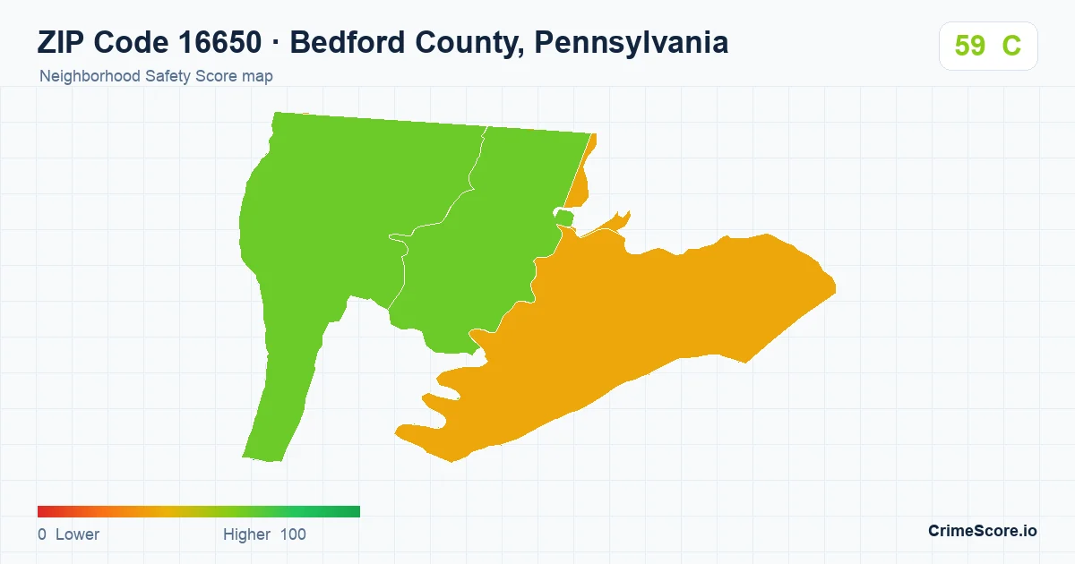 ZIP Code 16650 in Bedford County, Pennsylvania neighborhood Safety Score map