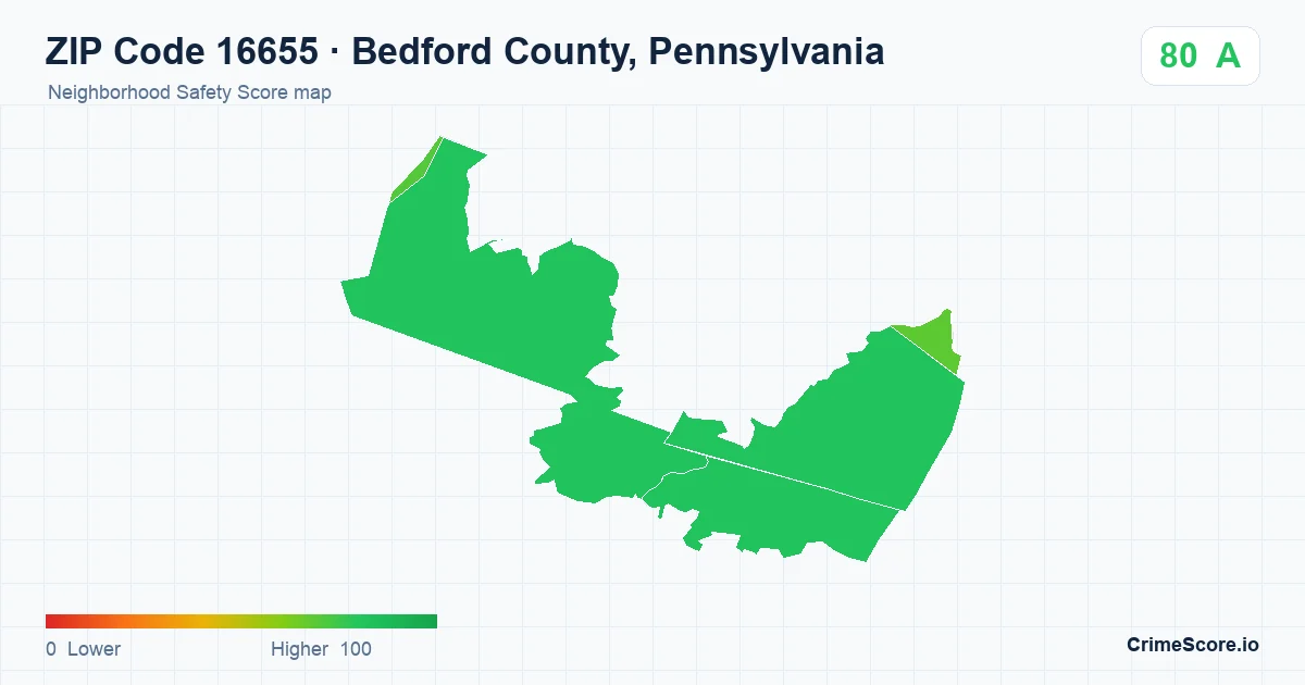 ZIP Code 16655 in Bedford County, Pennsylvania neighborhood Safety Score map