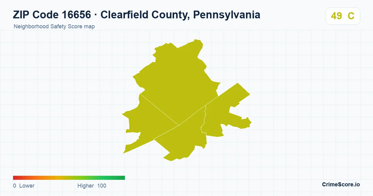 ZIP Code 16656 in Clearfield County, Pennsylvania neighborhood Safety Score map
