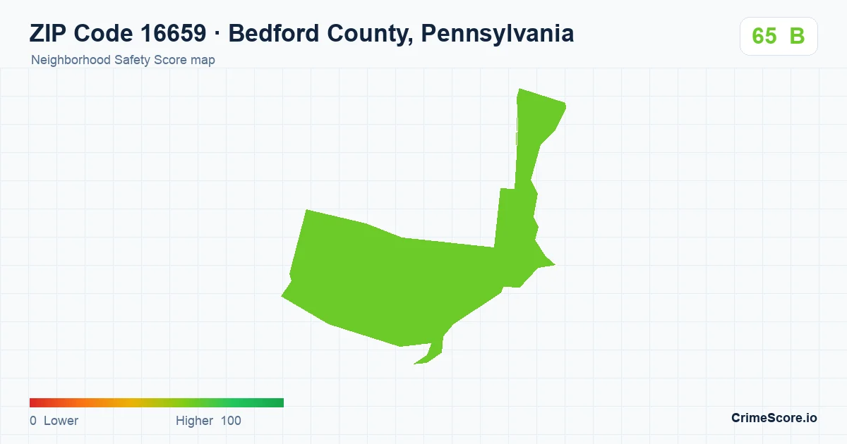 ZIP Code 16659 in Bedford County, Pennsylvania neighborhood Safety Score map
