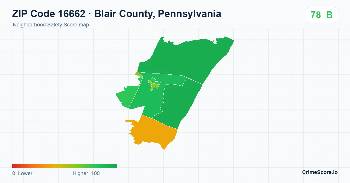 ZIP Code 16662 in Blair County, Pennsylvania neighborhood Safety Score map