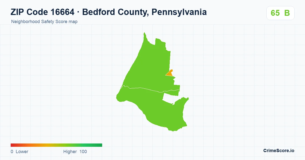 ZIP Code 16664 in Bedford County, Pennsylvania neighborhood Safety Score map