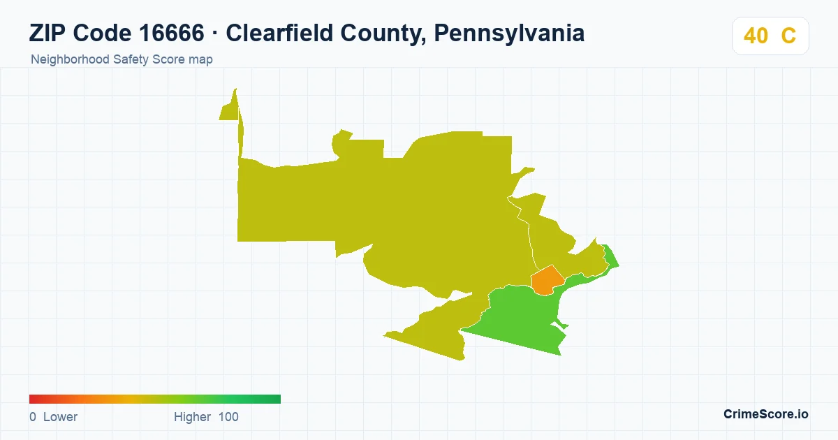 ZIP Code 16666 in Clearfield County, Pennsylvania neighborhood Safety Score map