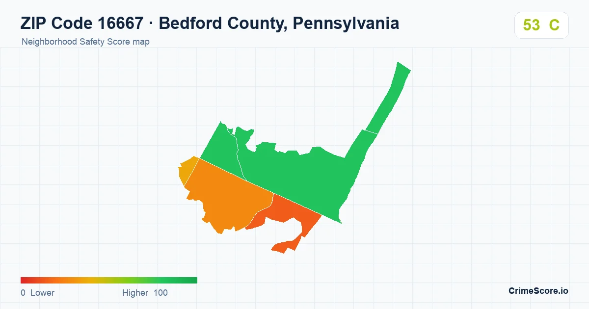 ZIP Code 16667 in Bedford County, Pennsylvania neighborhood Safety Score map