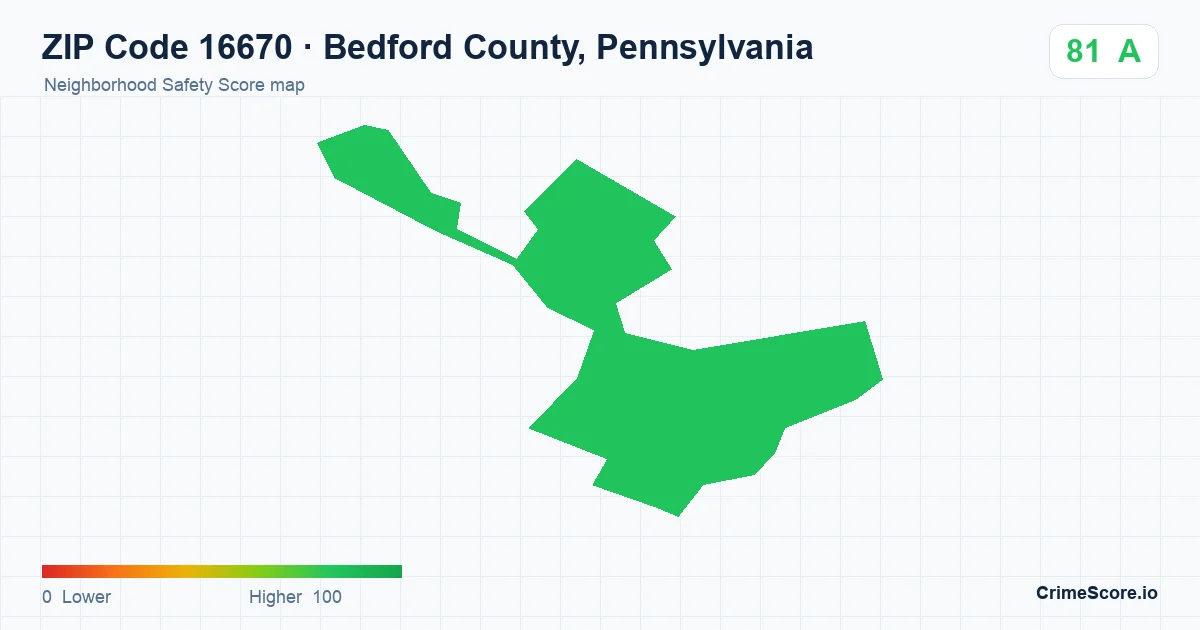 ZIP Code 16670 in Bedford County, Pennsylvania neighborhood Safety Score map