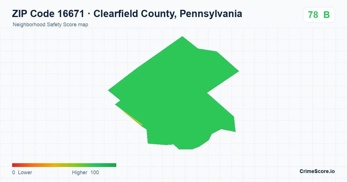 ZIP Code 16671 in Clearfield County, Pennsylvania neighborhood Safety Score map