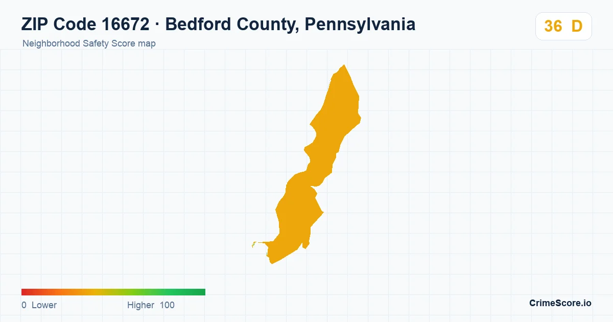 ZIP Code 16672 in Bedford County, Pennsylvania neighborhood Safety Score map