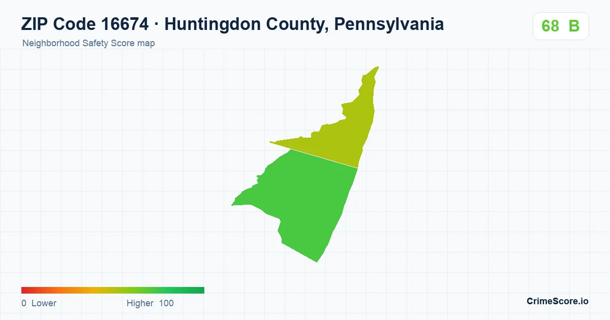 ZIP Code 16674 in Huntingdon County, Pennsylvania neighborhood Safety Score map
