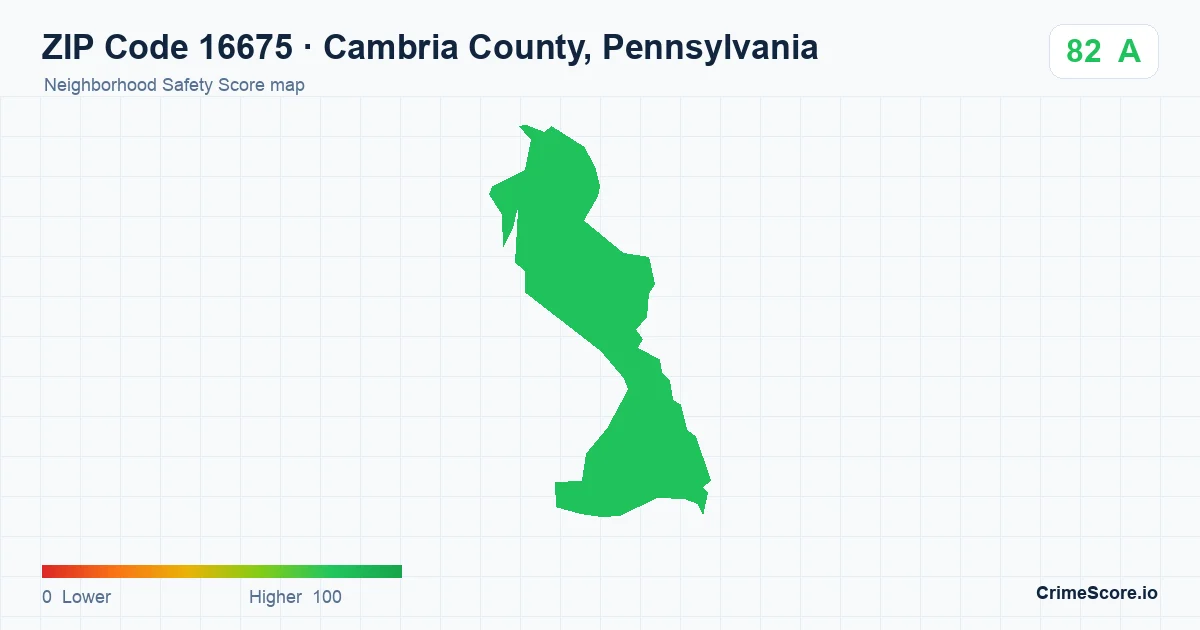 ZIP Code 16675 in Cambria County, Pennsylvania neighborhood Safety Score map