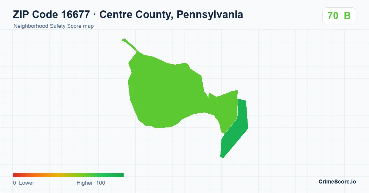 ZIP Code 16677 in Centre County, Pennsylvania neighborhood Safety Score map