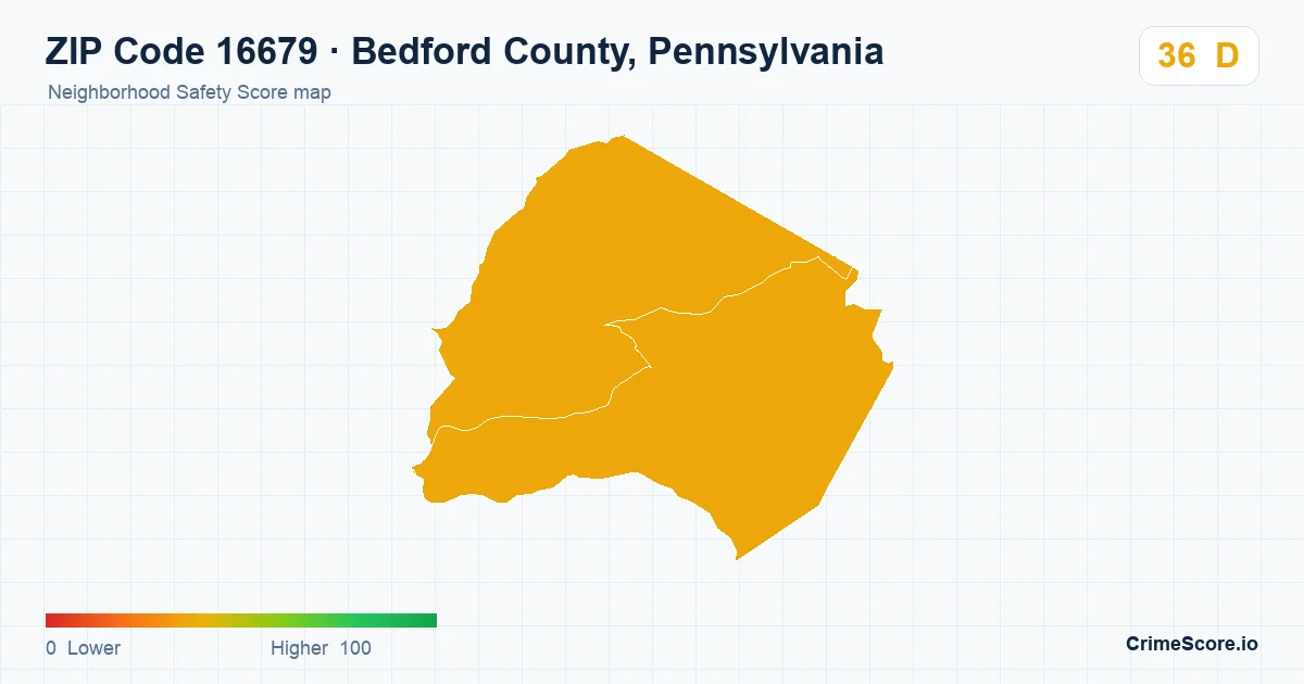 ZIP Code 16679 in Bedford County, Pennsylvania neighborhood Safety Score map