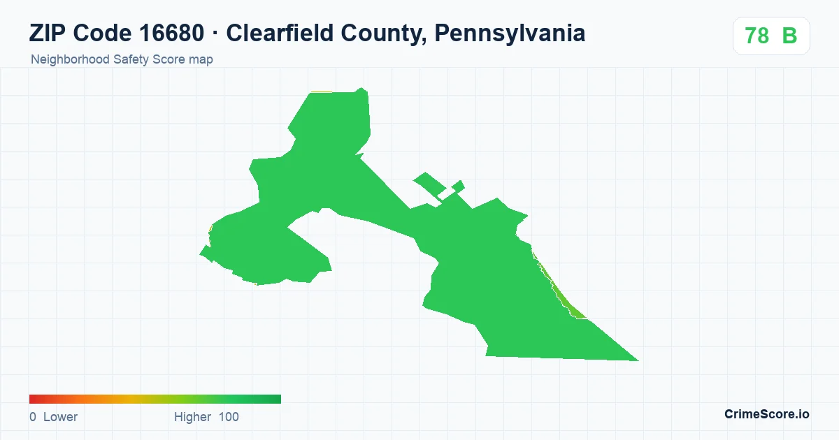 ZIP Code 16680 in Clearfield County, Pennsylvania neighborhood Safety Score map