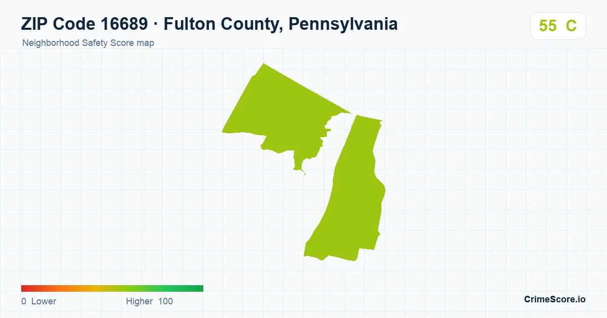 ZIP Code 16689 in Fulton County, Pennsylvania neighborhood Safety Score map