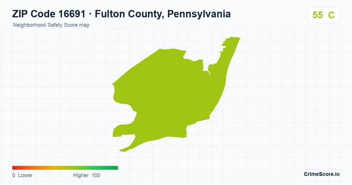 ZIP Code 16691 in Fulton County, Pennsylvania neighborhood Safety Score map